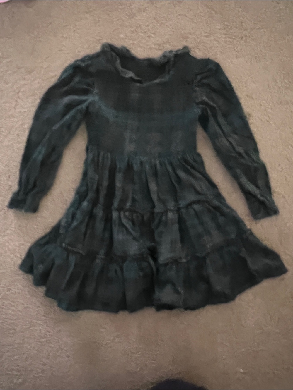 Polo by Ralph Lauren Dark Green Plaid Tiered Long-Sleeve Dress